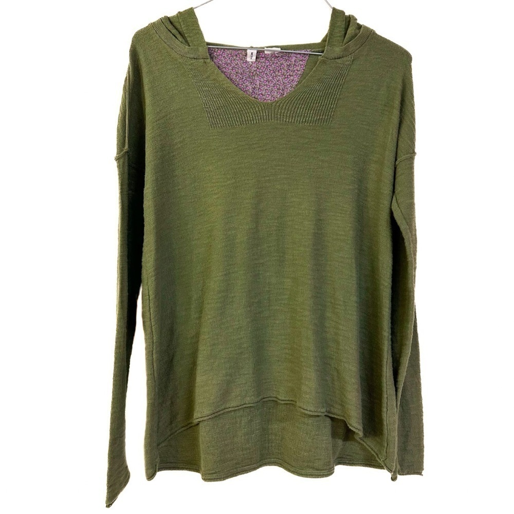 Moth Anthropologie Green Hooded Sweater Bohemian Minimalist Holiday Sz X-Small